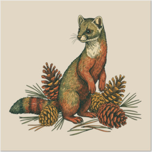 Woodland Pine Marten in Vintage Style Posters and Art