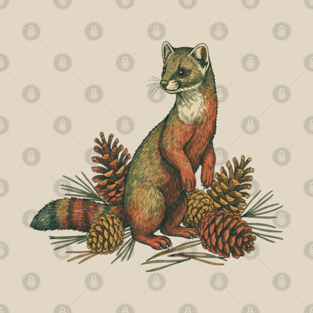 Woodland Pine Marten in Vintage Style by BirdsnStuff
