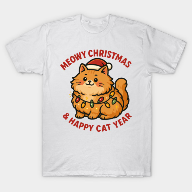 Meowy Christmas – Happy Cat Year – Funny Christmas Cat Graphic Tee T-Shirt by Urbanprint
