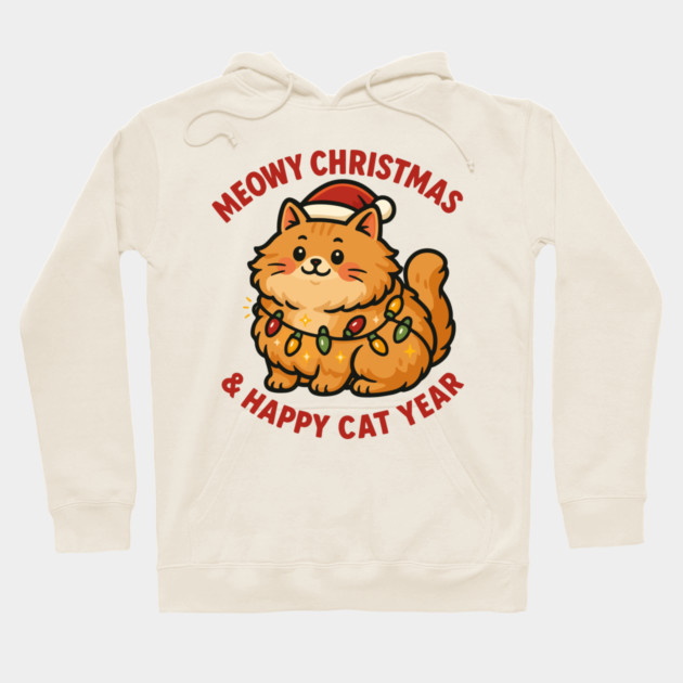 Meowy Christmas – Happy Cat Year – Funny Christmas Cat Graphic Tee Hoodie by Urbanprint