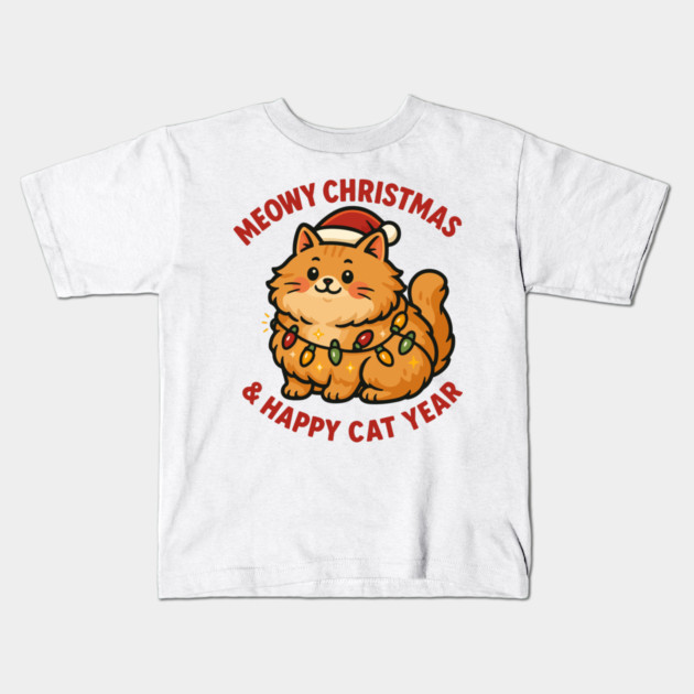 Meowy Christmas – Happy Cat Year – Funny Christmas Cat Graphic Tee Kids T-Shirt by Urbanprint