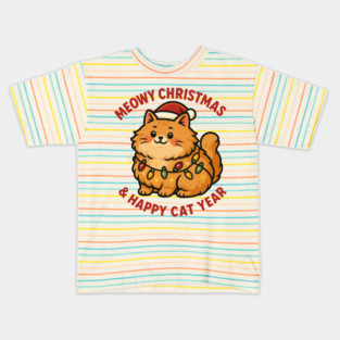 Meowy Christmas – Happy Cat Year – Funny Christmas Cat Graphic Tee Kids T-Shirt