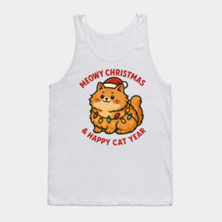 Meowy Christmas – Happy Cat Year – Funny Christmas Cat Graphic Tee Tank Top