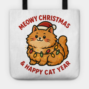 Meowy Christmas – Happy Cat Year – Funny Christmas Cat Graphic Tee Tote