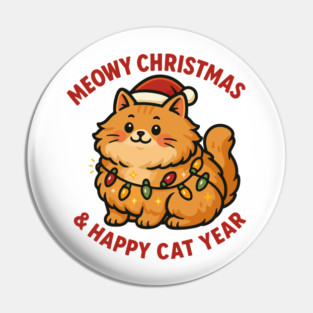 Meowy Christmas – Happy Cat Year – Funny Christmas Cat Graphic Tee Pin