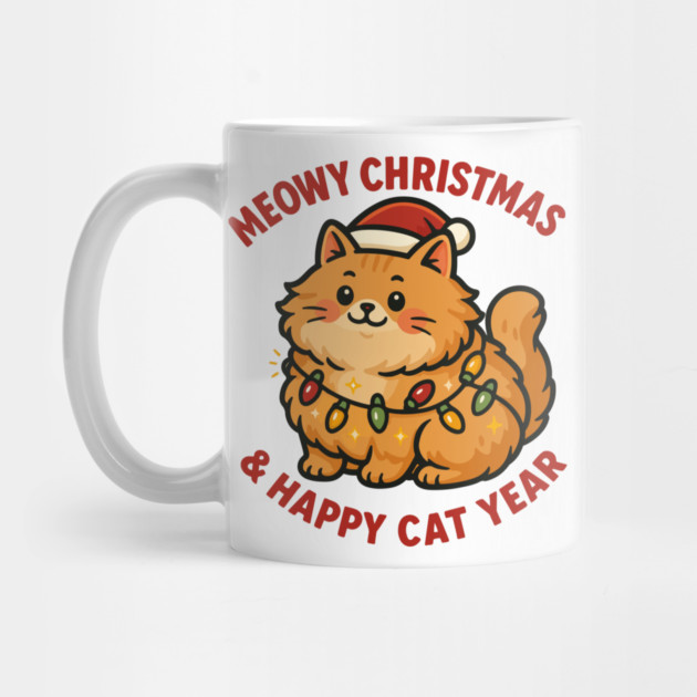 Meowy Christmas – Happy Cat Year – Funny Christmas Cat Graphic Tee by Urbanprint