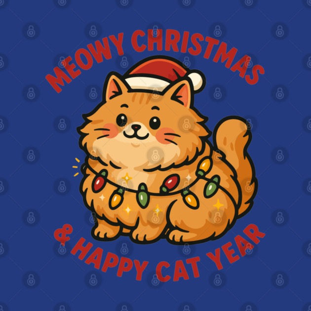 Meowy Christmas – Happy Cat Year – Funny Christmas Cat Graphic Tee by Urbanprint
