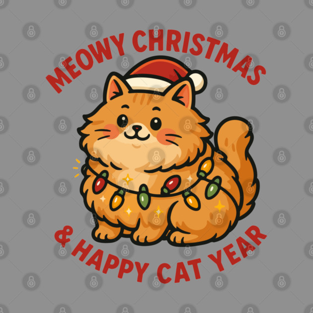 Meowy Christmas – Happy Cat Year – Funny Christmas Cat Graphic Tee by Urbanprint