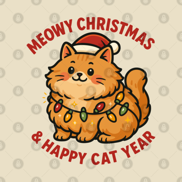 Meowy Christmas – Happy Cat Year – Funny Christmas Cat Graphic Tee by Urbanprint