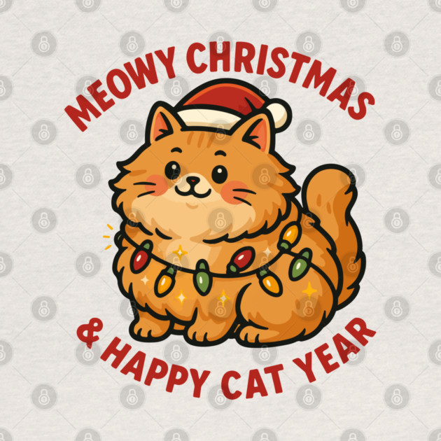 Meowy Christmas – Happy Cat Year – Funny Christmas Cat Graphic Tee by Urbanprint