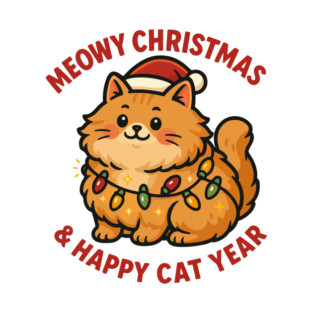 Meowy Christmas – Happy Cat Year – Funny Christmas Cat Graphic Tee T-Shirt