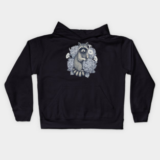 Vintage Raccoon with Night Hydrangeas Kids Hoodie
