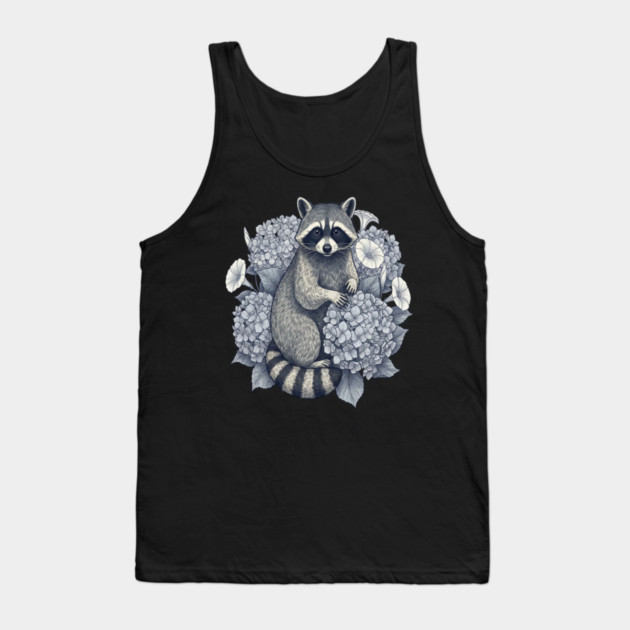 Vintage Raccoon with Night Hydrangeas Tank Top by BirdsnStuff