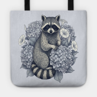 Vintage Raccoon with Night Hydrangeas Tote