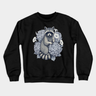 Vintage Raccoon with Night Hydrangeas Crewneck Sweatshirt