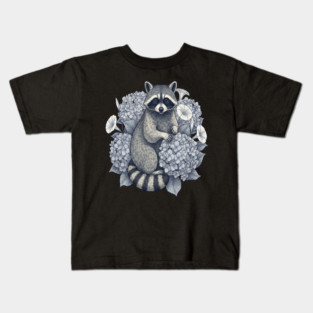 Vintage Raccoon with Night Hydrangeas Kids T-Shirt