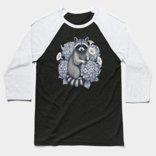 Vintage Raccoon with Night Hydrangeas Baseball T-Shirt