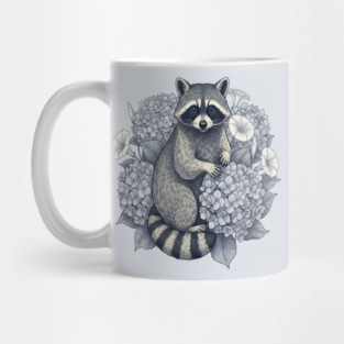 Vintage Raccoon with Night Hydrangeas Mug