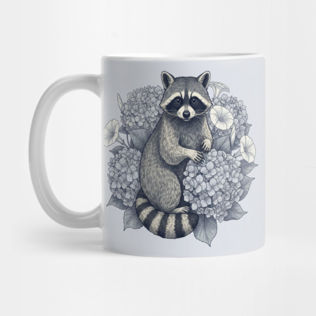 Vintage Raccoon with Night Hydrangeas by BirdsnStuff