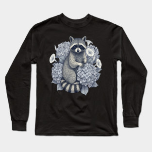 Vintage Raccoon with Night Hydrangeas Long Sleeve T-Shirt