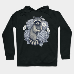 Vintage Raccoon with Night Hydrangeas Hoodie