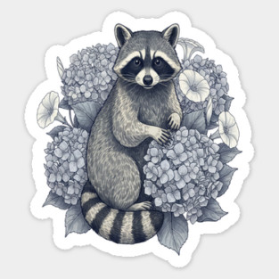 Vintage Raccoon with Night Hydrangeas Sticker