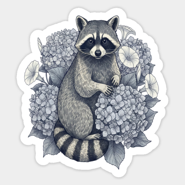 Vintage Raccoon with Night Hydrangeas Magnet by BirdsnStuff