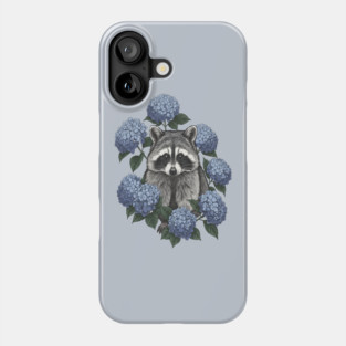Vintage Raccoon with Blue Hydrangeas Phone Case