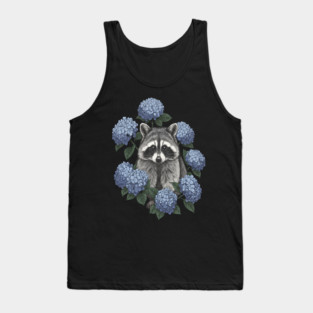 Vintage Raccoon with Blue Hydrangeas Tank Top