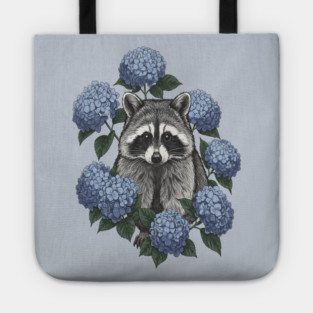 Vintage Raccoon with Blue Hydrangeas Tote