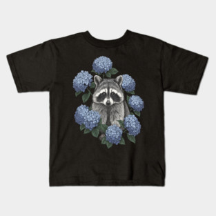Vintage Raccoon with Blue Hydrangeas Kids T-Shirt
