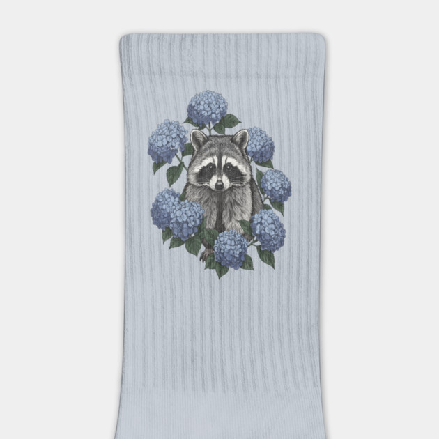 Vintage Raccoon with Blue Hydrangeas by BirdsnStuff