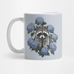 Vintage Raccoon with Blue Hydrangeas Mug