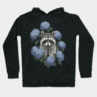Vintage Raccoon with Blue Hydrangeas Hoodie