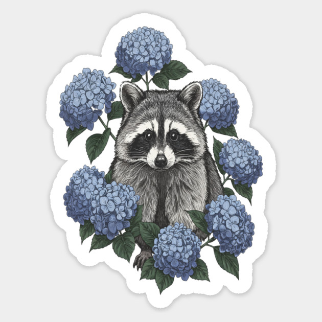 Vintage Raccoon with Blue Hydrangeas Magnet by BirdsnStuff