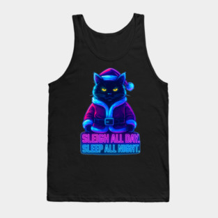 Neon Cyberpunk Street Cat – Sleigh All Day Sleep All Night – Urban Streetwear Glow Tank Top