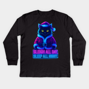 Neon Cyberpunk Street Cat – Sleigh All Day Sleep All Night – Urban Streetwear Glow Kids Long Sleeve T-Shirt