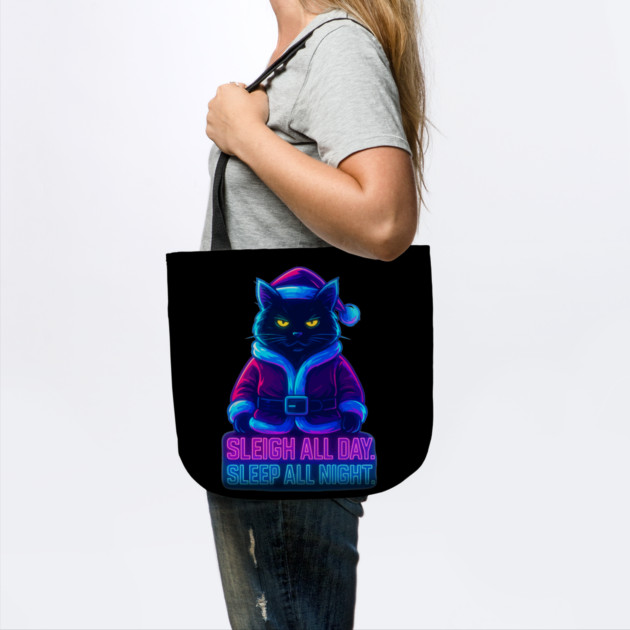 Neon Cyberpunk Street Cat – Sleigh All Day Sleep All Night – Urban Streetwear Glow by Urbanprint