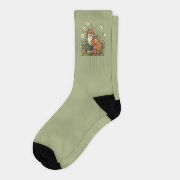 Red Fox in Vintage Summer Firefly Scene Socks by BirdsnStuff