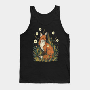 Red Fox in Vintage Summer Firefly Scene Tank Top