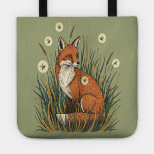 Red Fox in Vintage Summer Firefly Scene Tote