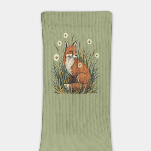 Red Fox in Vintage Summer Firefly Scene by BirdsnStuff
