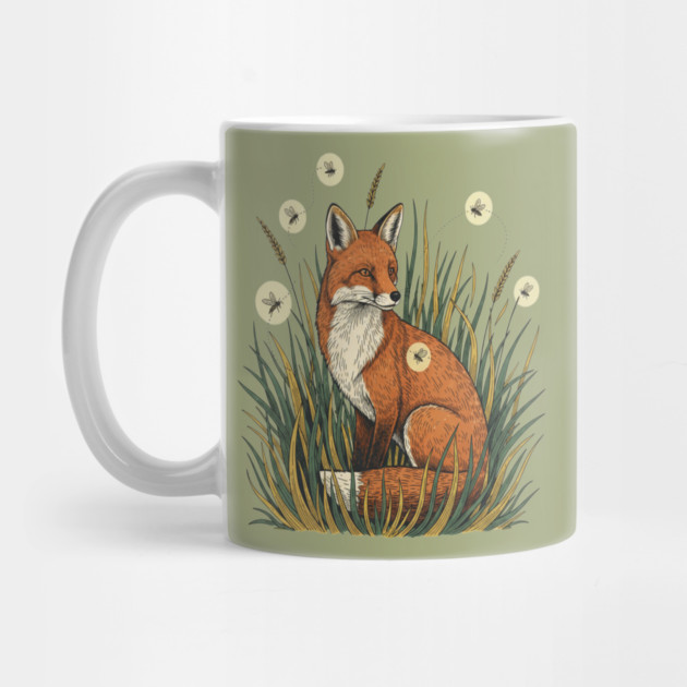 Red Fox in Vintage Summer Firefly Scene by BirdsnStuff