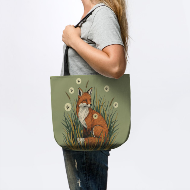 Red Fox in Vintage Summer Firefly Scene by BirdsnStuff