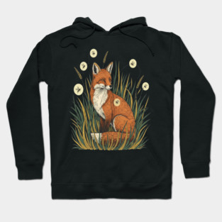 Red Fox in Vintage Summer Firefly Scene Hoodie