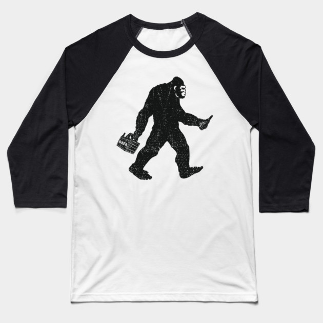 Bigfoot Beer Run Weekend Drinking Humor Baseball T-Shirt by Anticorporati