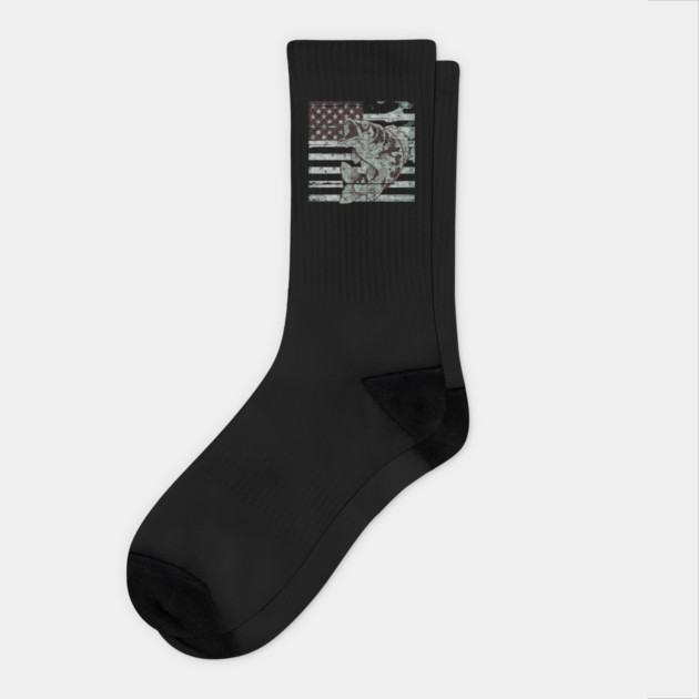 Fishing Camouflage US American Flag Bass Fish Design Socks by Pixel Threads 