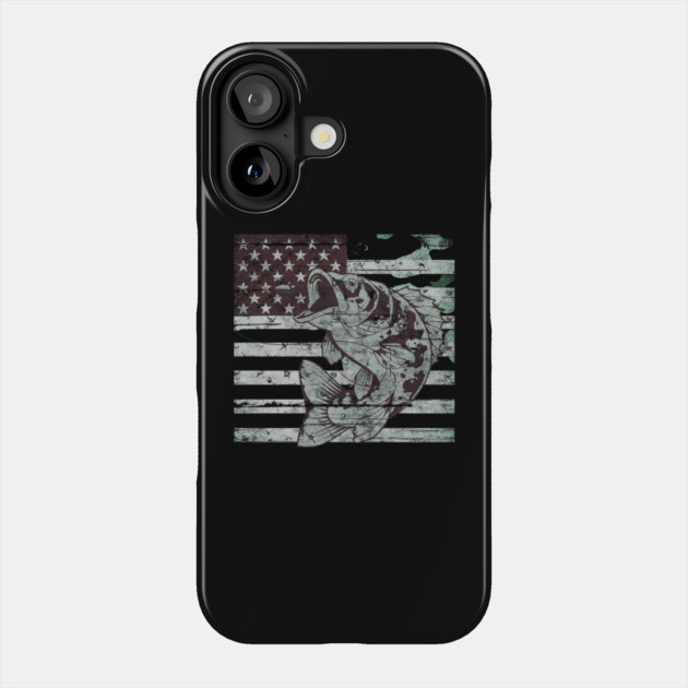 Fishing Camouflage US American Flag Bass Fish Design Phone Case by Pixel Threads 