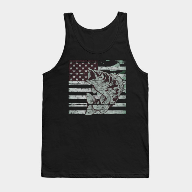 Fishing Camouflage US American Flag Bass Fish Design Tank Top by Pixel Threads 