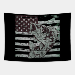 Fishing Camouflage US American Flag Bass Fish Design Tapestry